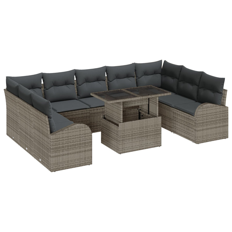 10-Delige Tuin Sofa Set Met Kussens Grijs Poly Rattan