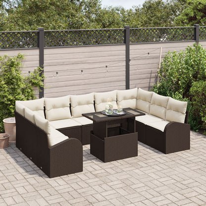 10-Delige Tuin Sofa Set Met Kussens Bruin Poly Rattan