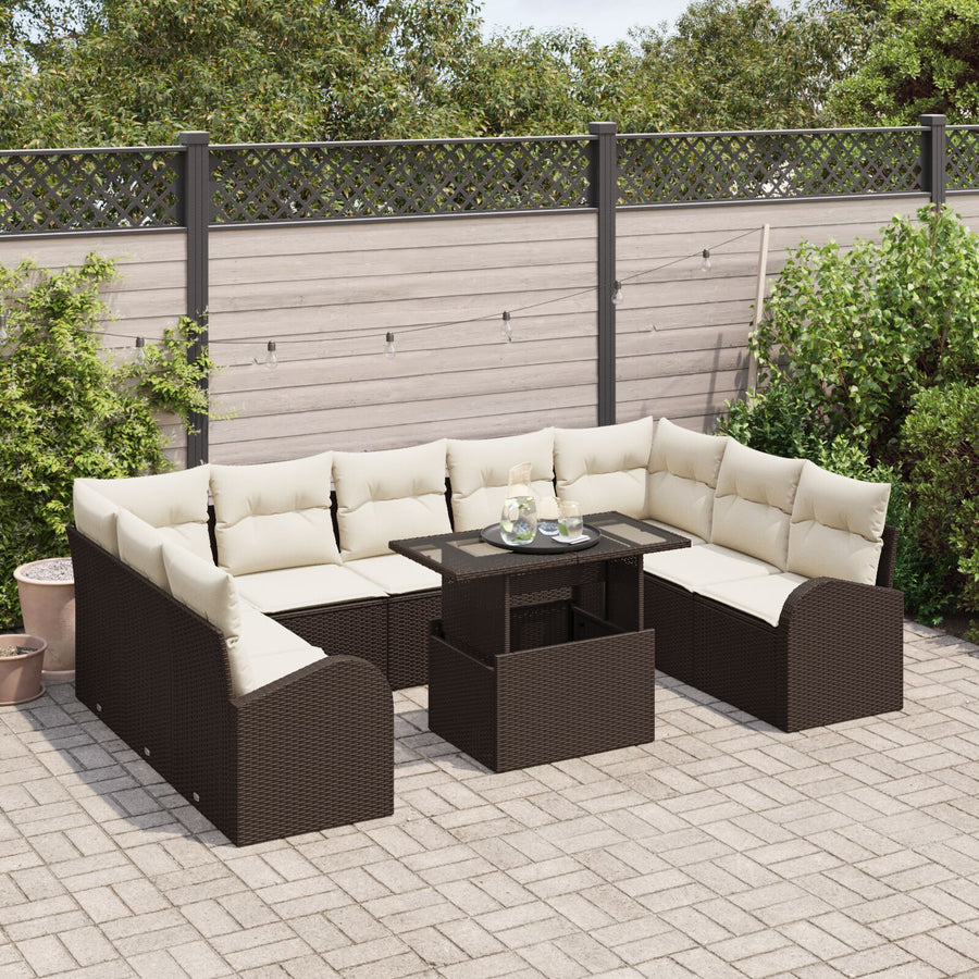 10-Delige Tuin Sofa Set Met Kussens Bruin Poly Rattan