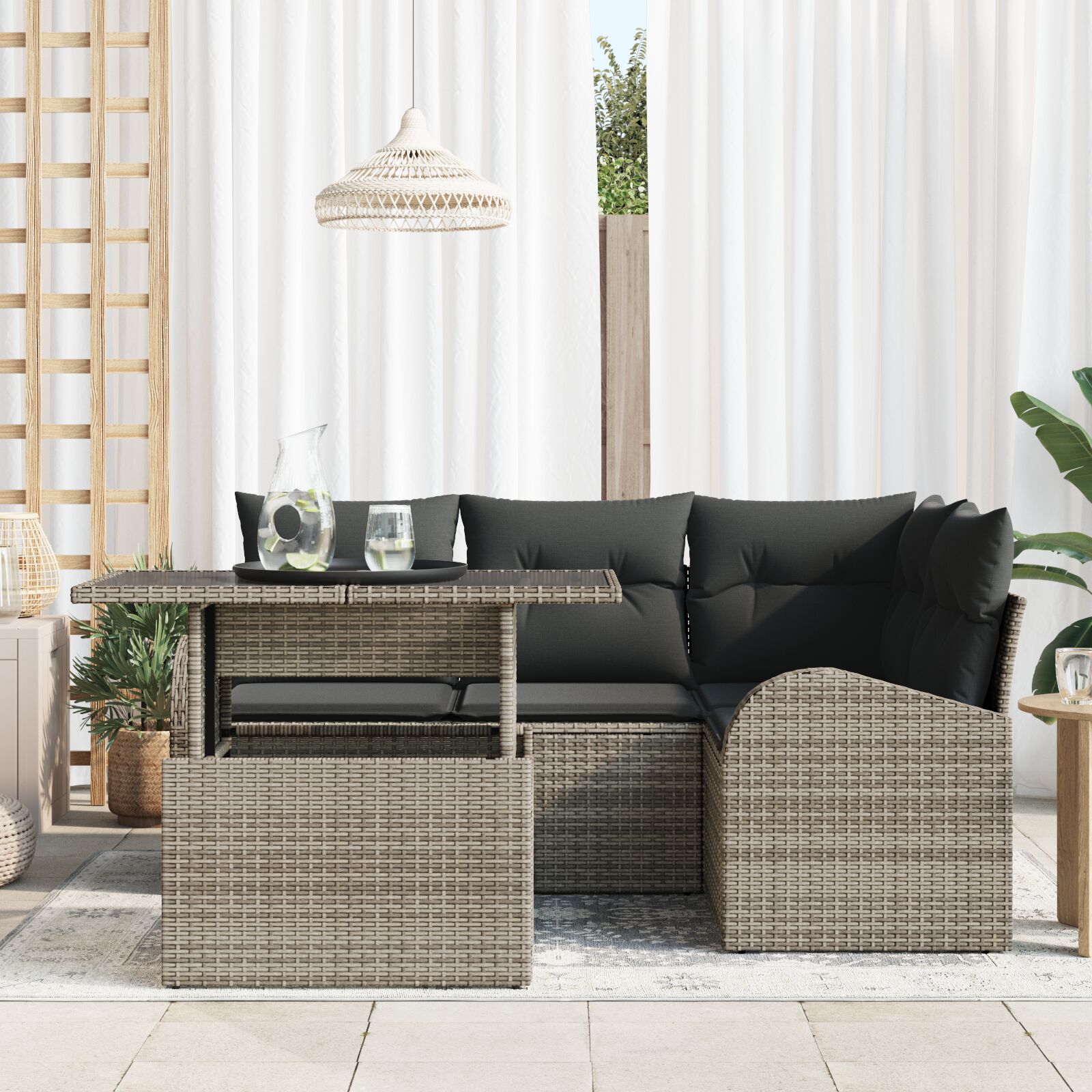 5 Delige Tuin Sofa Set Met Kussens Grijs Poly Rattan