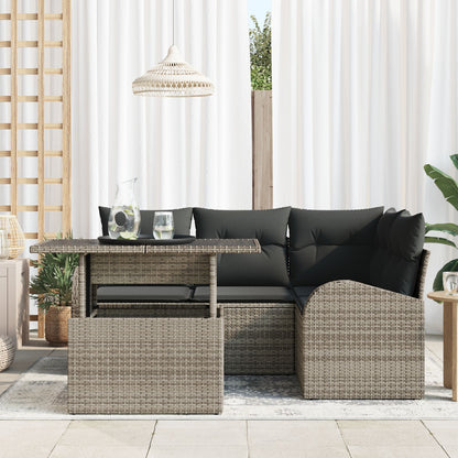5 Delige Tuin Sofa Set Met Kussens Grijs Poly Rattan