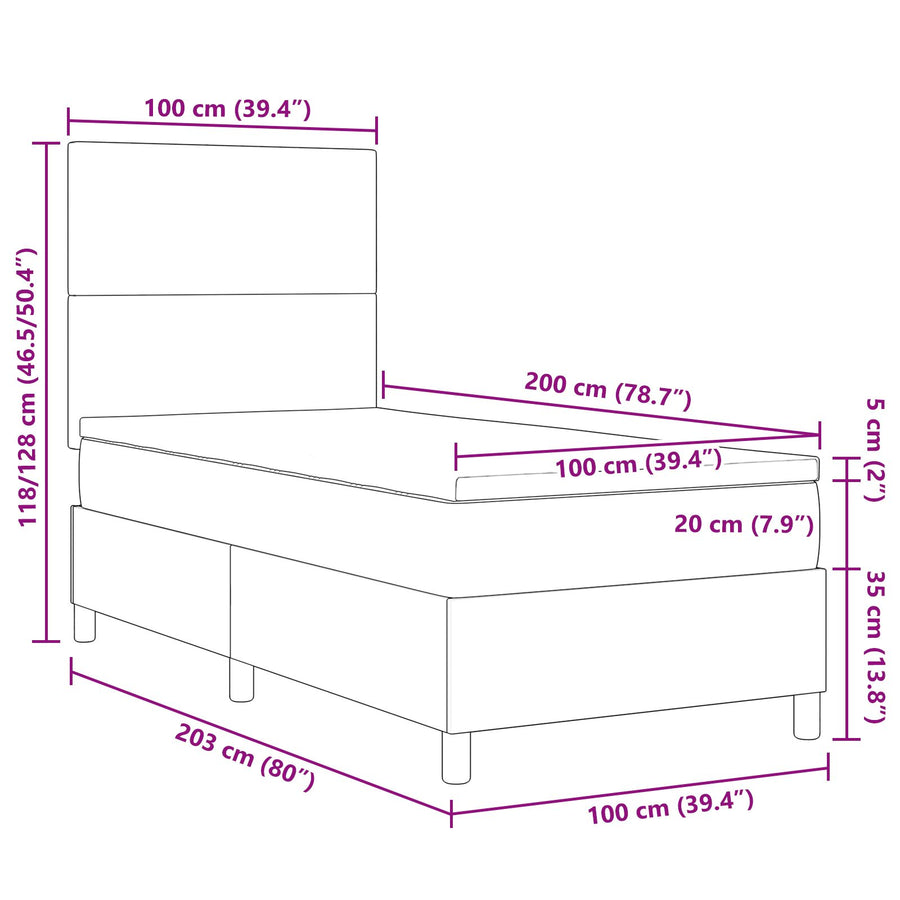 Boxspringbed Met Matras Donkergrijs 100X200 Cm Corduroy Stof