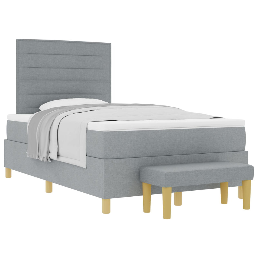 Bedframe Met Matras Set Van 2 Lichtgrijs Stof 120 X 200 Cm Blauw