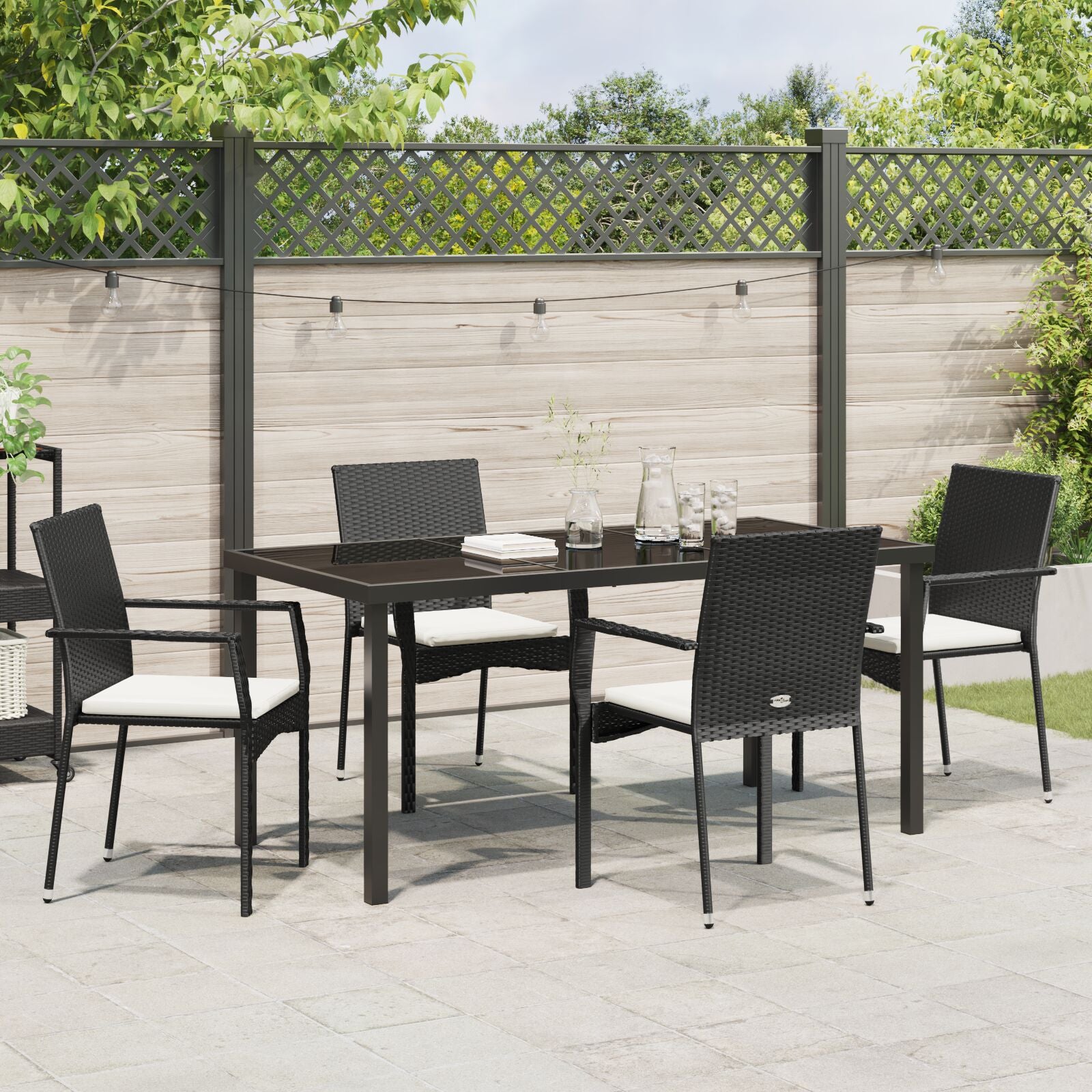 5-Delige Tuin Eetset Met Kussens Zwart Poly Rattan
