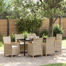 7-Delige Tuin Eetset Met Kussens Beige Poly Rattan