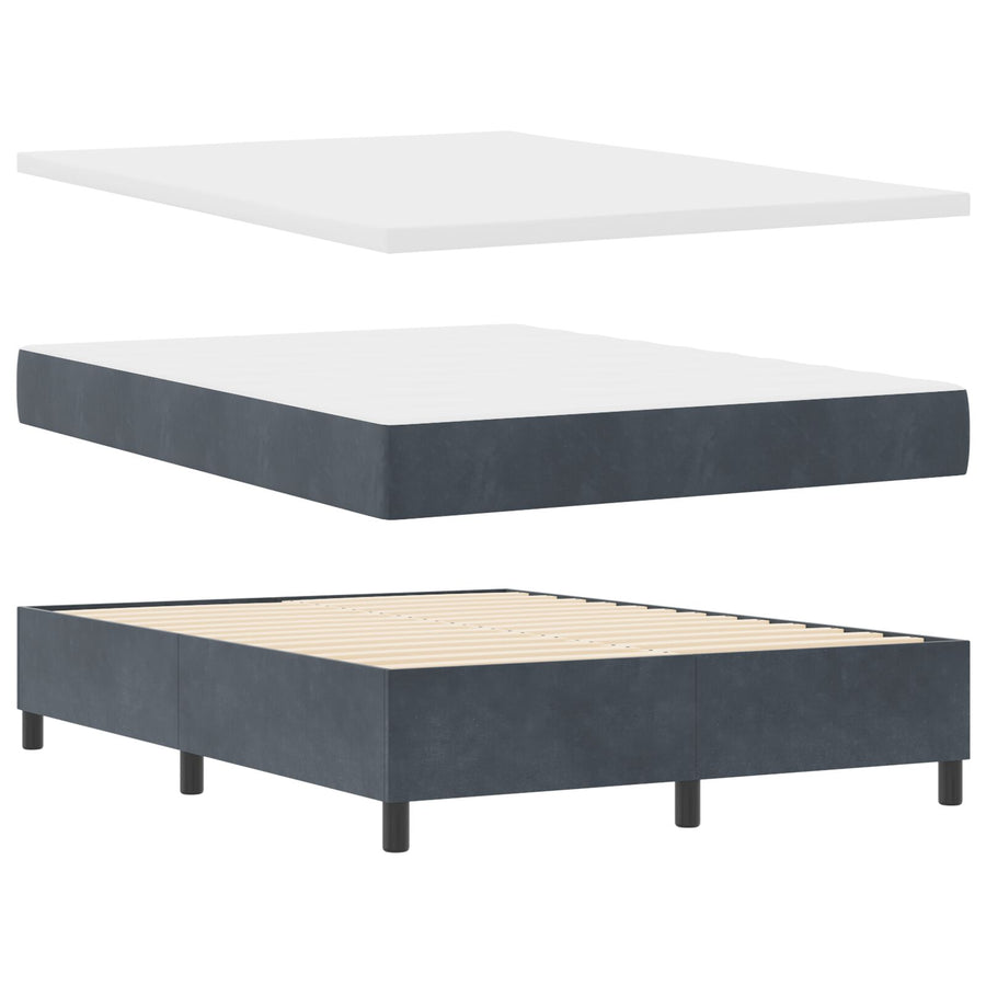 Boxspringbed Met Matras Donkergrijs 140X190 Cm Fluweel Blauw