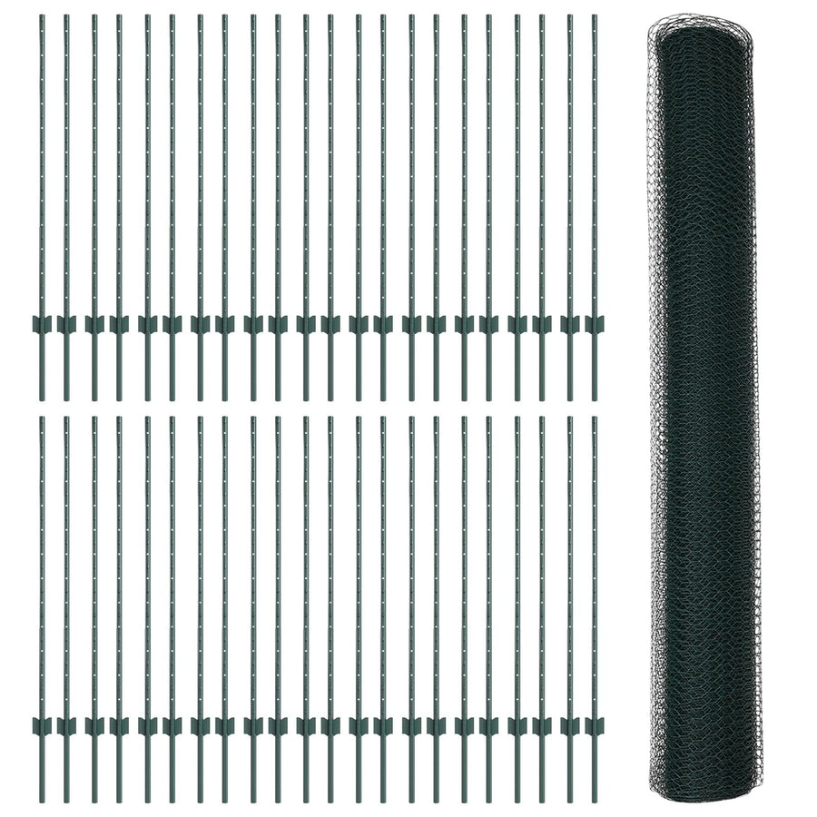 Hekpalen 11 Stuks U-Channel Groen 120 Cm Staal,  Hexagon Fence Groen 1.2X100 M Staal