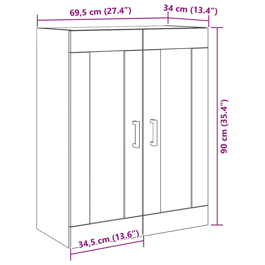 Wandkast Met Glazen Deuren Zwart Eiken 69.5X34X90 Cm