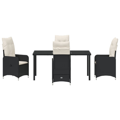 5-Delige Tuin Eettafel Set Met Kussens In Zwart Poly Rattan
