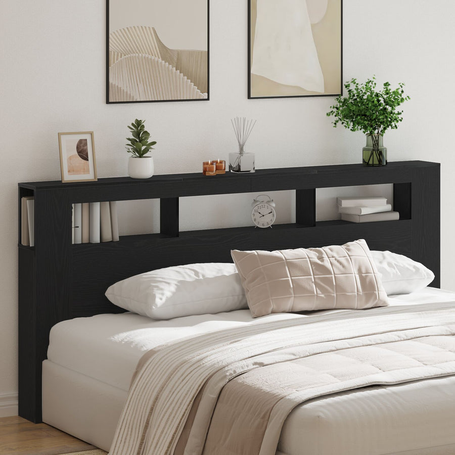 Opberghoofdeksel Met Led-Verlichting Zwart Eiken 220X18,5X103,5 Cm