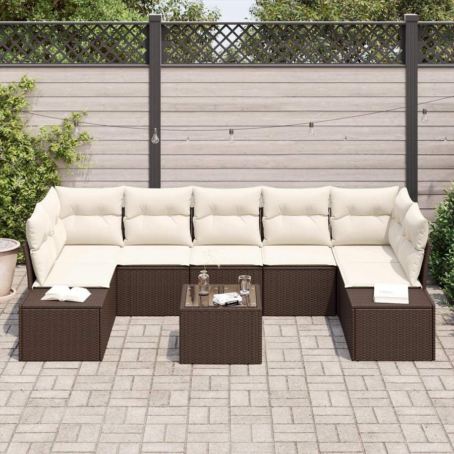 Tuin Sofa Set 8-Delig Bruin En Wit Rattan En Polyester