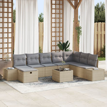 9-Delige Tuinsofa-Set Met Kussens Beige Poly Rattan