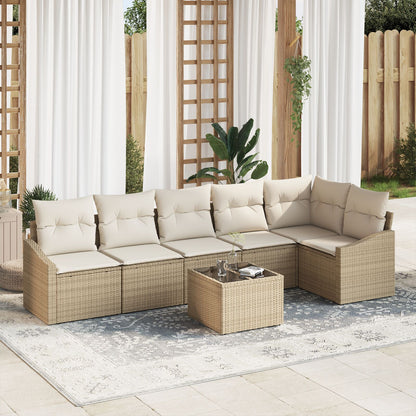 7-Delige Tuin Sofa Set Met Kussens Bruin Poly Rattan Beige en crème met tafel