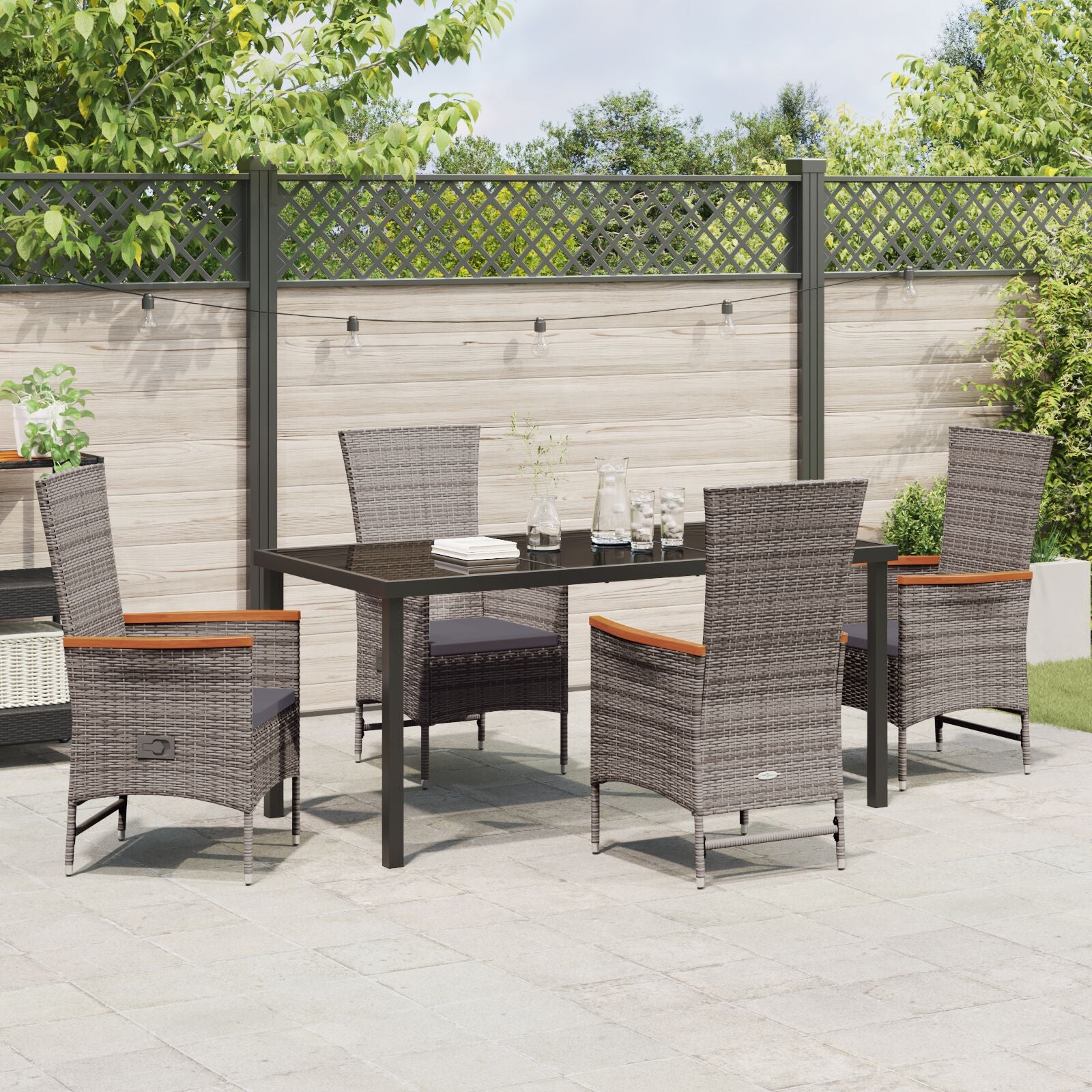 5-Delig Tuin Eetset Met Kussens Grijs Poly Rattan
