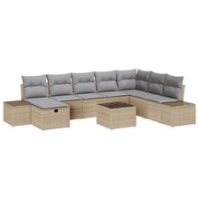 9-Delige Tuinsofa-Set Met Kussens Beige Poly Rattan