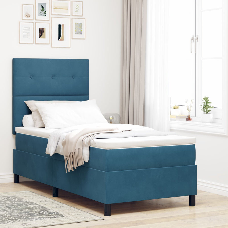 Boxspringbed Met Matras Donkerblauw 100X200 Cm Fluweel Blauw
