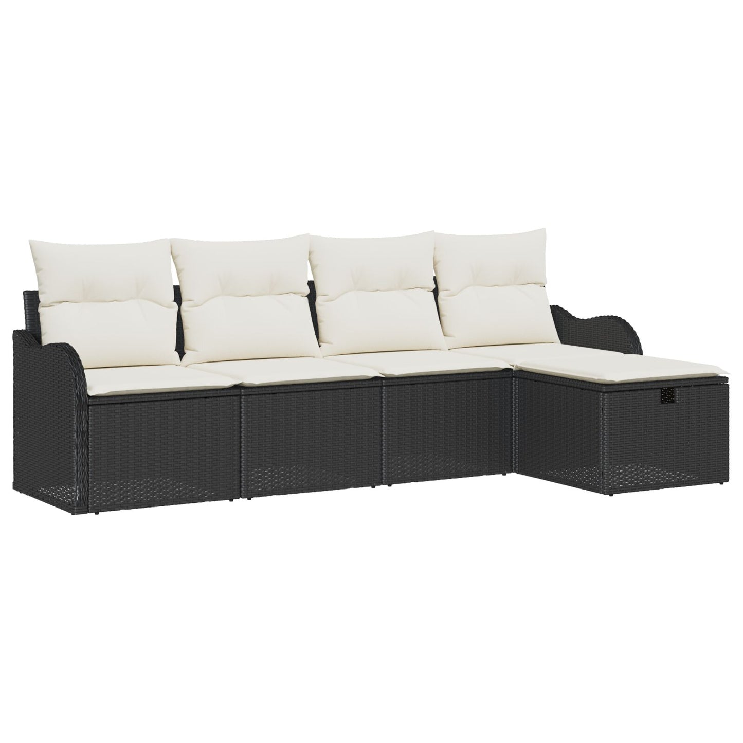 5-Delige Tuin Sofa Set Met Kussens Zwart Poly Rattan, 2-Zitter Tuin Sofa Met Opslag & Kussens Zwart Poly Rattan Wit