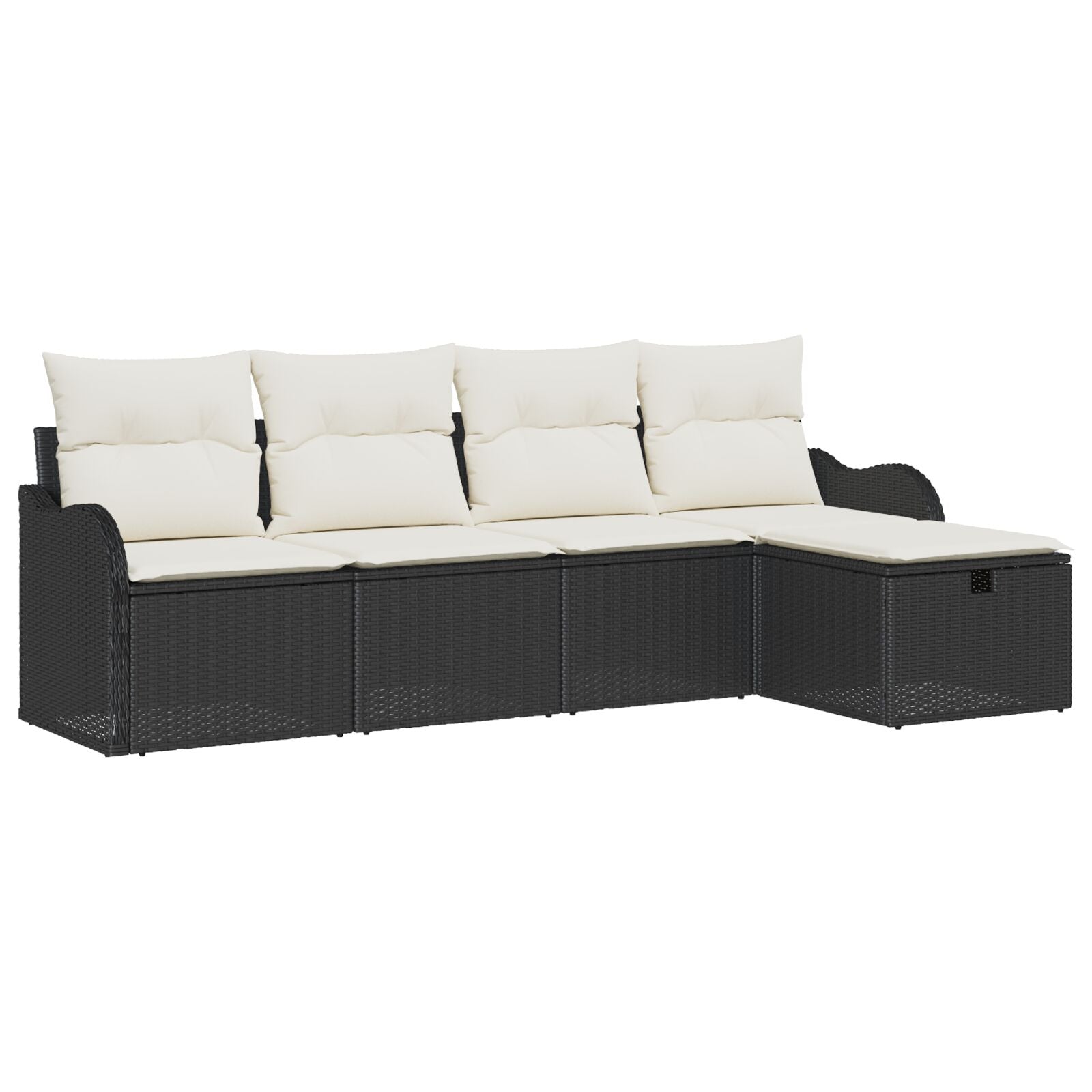5-Delige Tuin Sofa Set Met Kussens Zwart Poly Rattan, 2-Zitter Tuin Sofa Met Opslag & Kussens Zwart Poly Rattan Wit