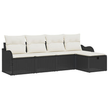 5-Delige Tuin Sofa Set Met Kussens Zwart Poly Rattan, 2-Zitter Tuin Sofa Met Opslag & Kussens Zwart Poly Rattan Wit