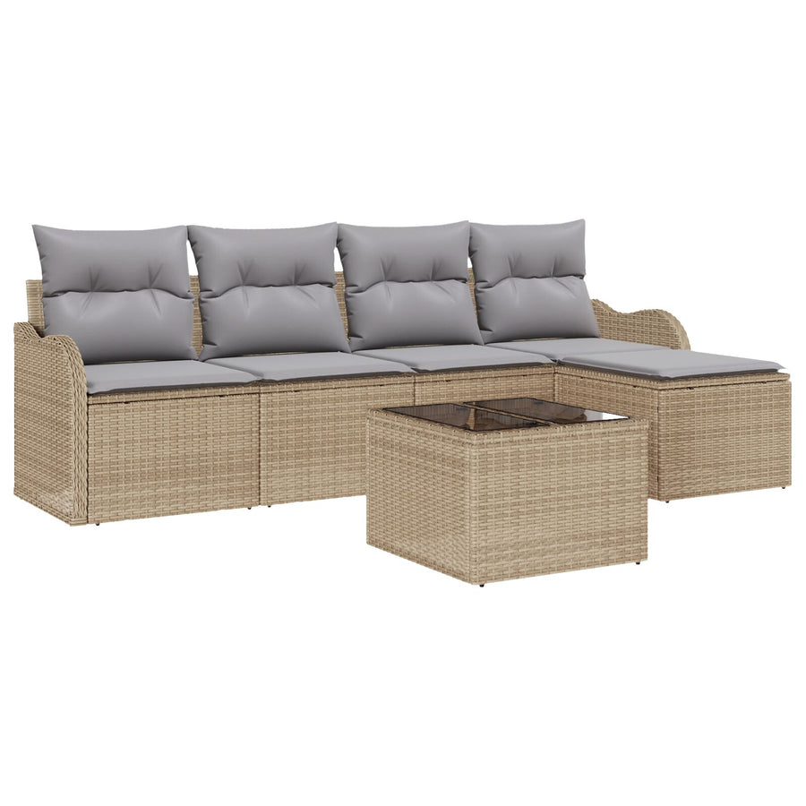 6-delige Tuin Sofa Set met Kussens in Zwart Poly Rattan, vidaXL 2-Zits Tuin Sofa met Kussens in Beige Poly Rattan