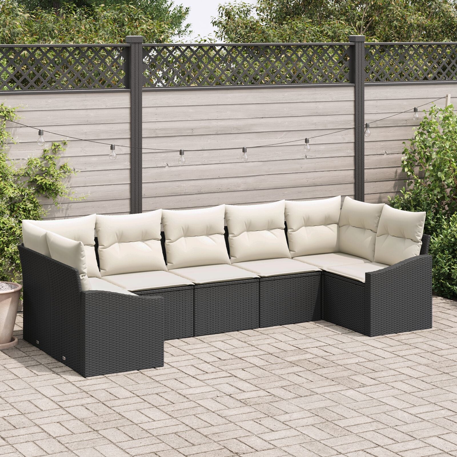 7-Delige Tuinsofaset Met Kussens Zwart Poly Rattan