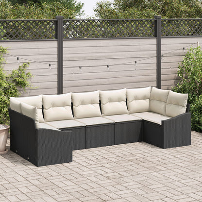7-Delige Tuinsofaset Met Kussens Zwart Poly Rattan