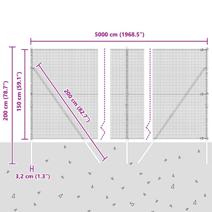 Gelast Gaashek Met 13 Palen 1.5X50 M Verzinkt Staal Gegalvaniseerd Staal