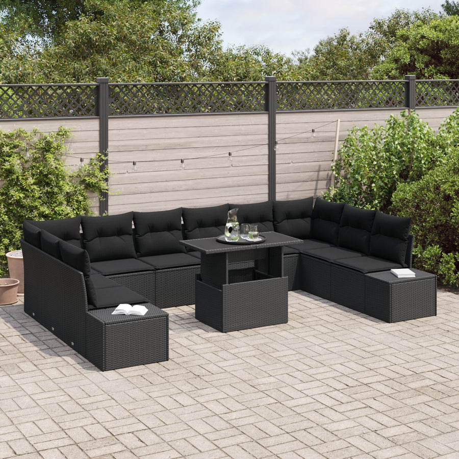 Tuinbankset Set Van 11 Zwart Rattan Tuinbankset Rechthoekig