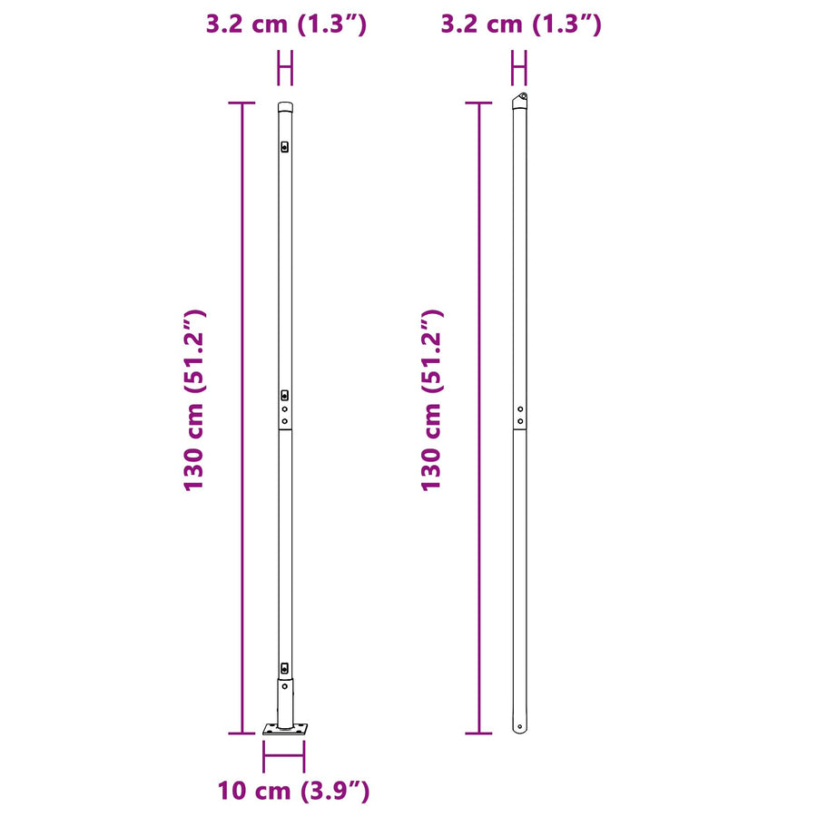 Fence Posts Set Van 52 3.2 X 3.2 X 68.5 Cm Gegalvaniseerd Staal 130 cm 26x betonpost