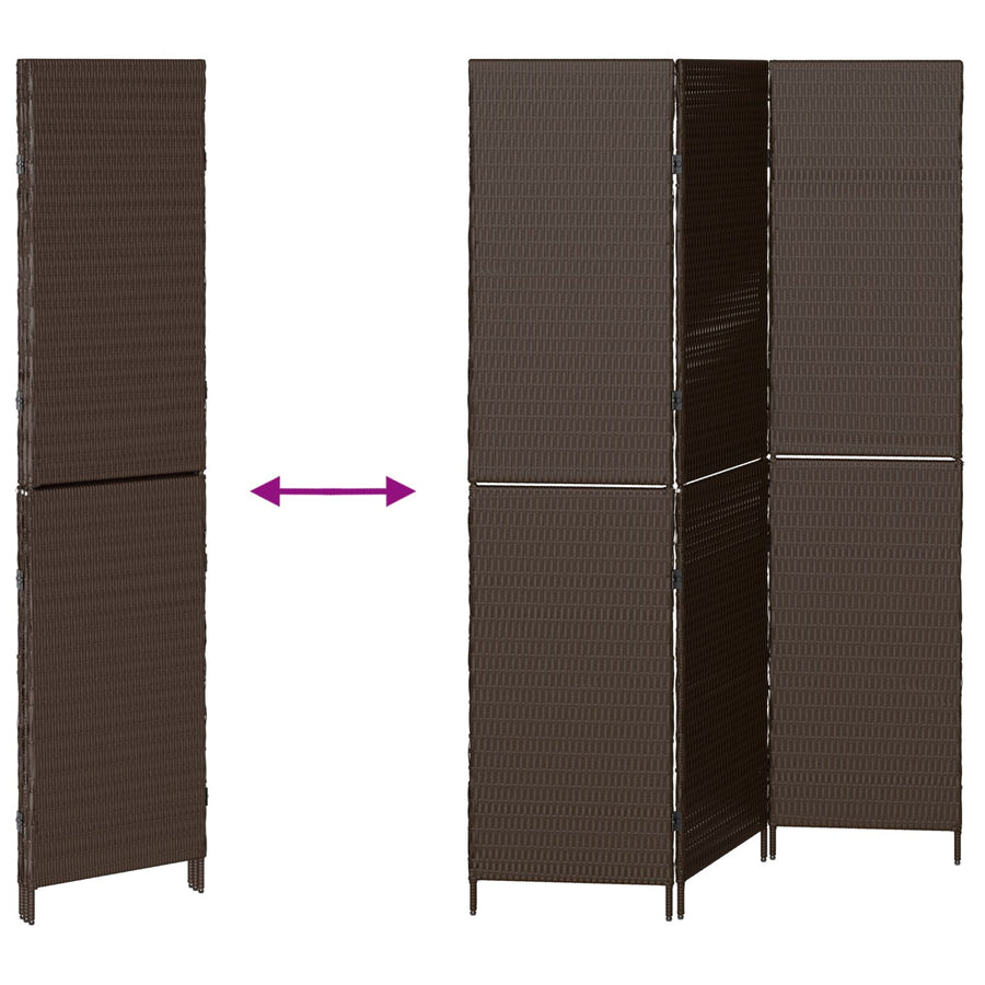 Kamerscherm Vouwbaar 146X Poly Rattan 180 cm Bruin 3 panelen