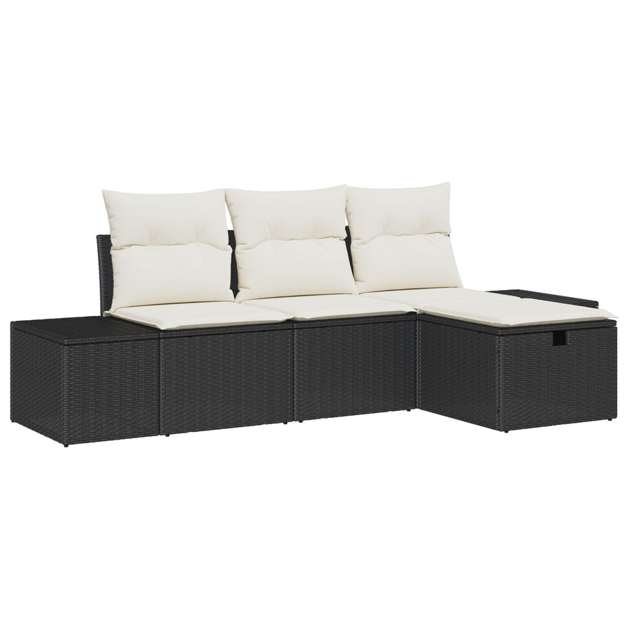 4-Delige Tuinsofaset Met Kussens Zwart Poly Rattan Wit