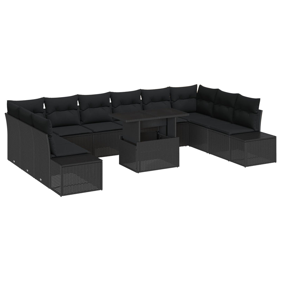 Tuin Sofa Set Set Van 11 Zwart Polyethyleen Rattan