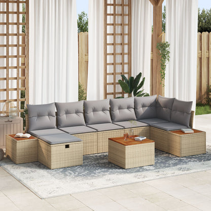 8-Delige Tuin Sofa Set Met Kussens Beige Poly Rattan