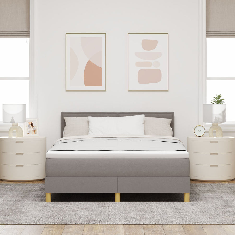 Boxspringbed Met Matras Stof Taupe 140 x 200 cm Lijnen ontwerp