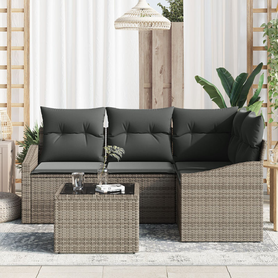 4-Delige Tuin Eetset Met Kussens Zwart Poly Rattan met tafel