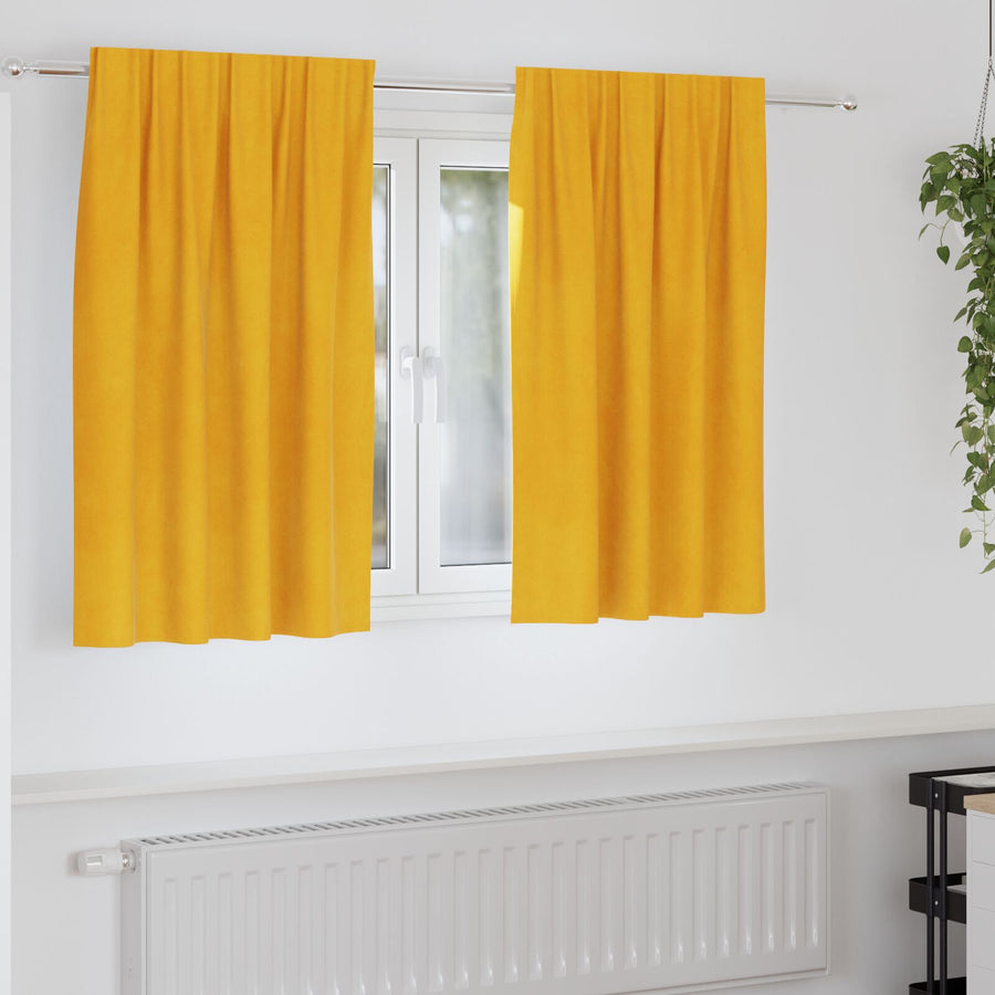 Zwarte Gordijnen Met Bovenband 2 Stuks Fluweel Mosterdgeel 140 x 140 cm met gezamende tape