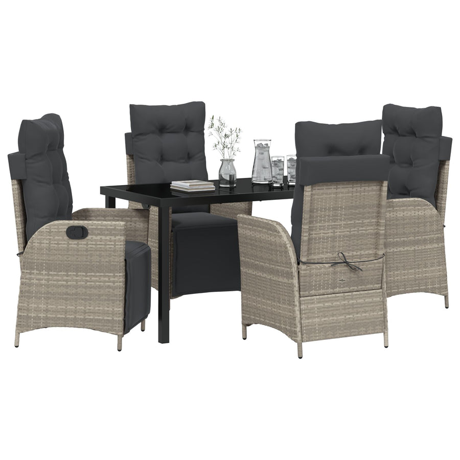 5-Delig Tuin Eetset Lichtgrijs Poly Rattan