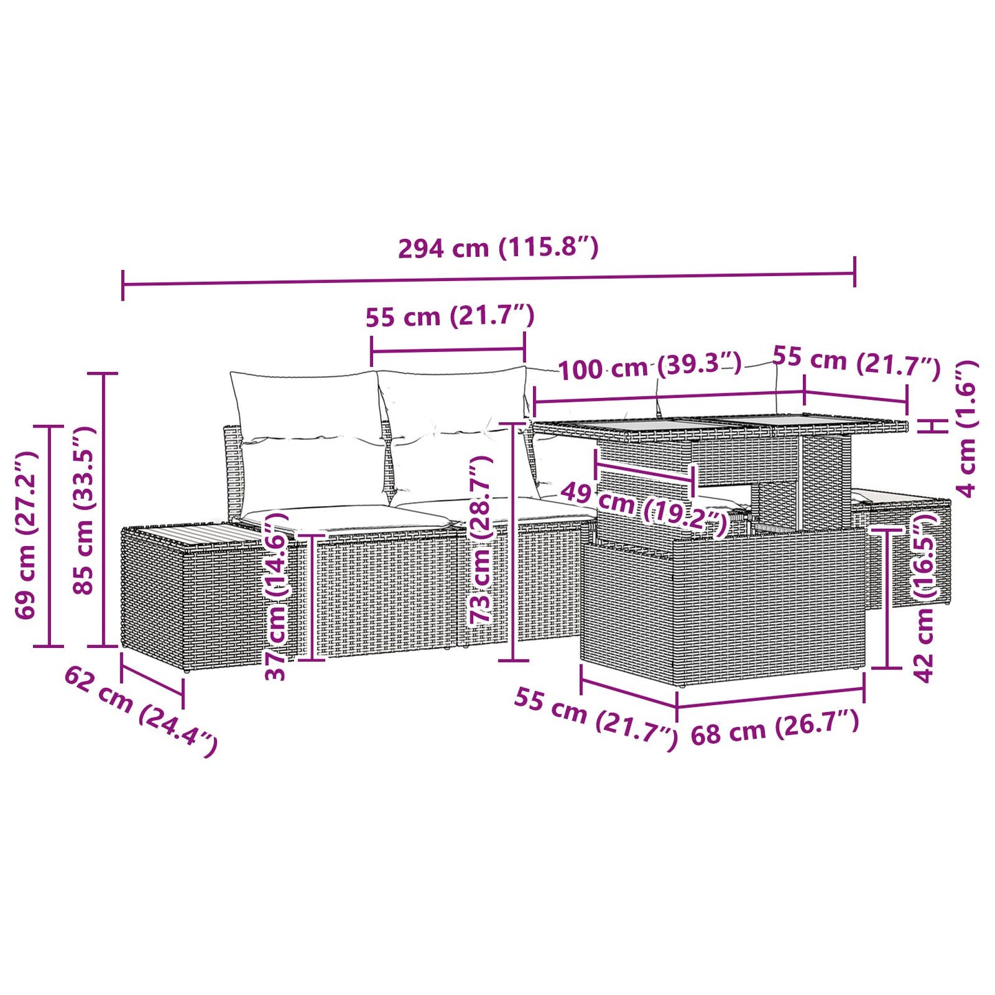 Tuin Sofa Set Set Van 5 Zwart, Beige Riet, Polyester Kussens