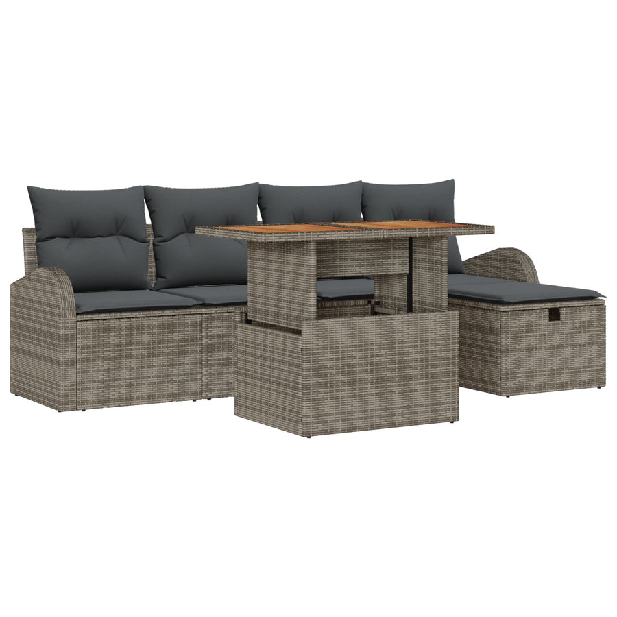6-Delige Tuin Sofa Set Met Kussens Grijs Poly Rattan