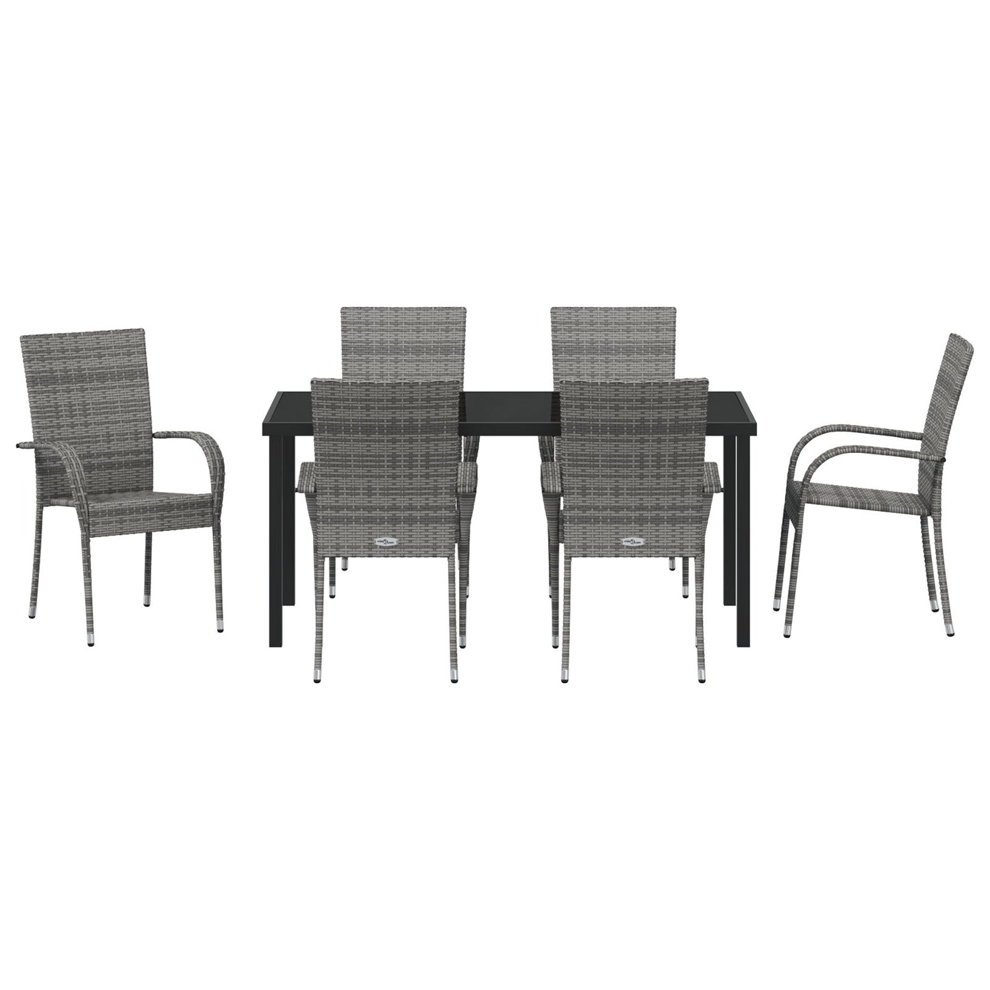 7-Delige Tuinset Grijs Poly Rattan