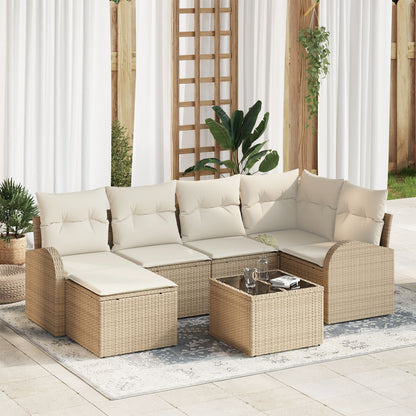 7-Delige Tuinbankset Met Kussens Bruin Poly Rattan
