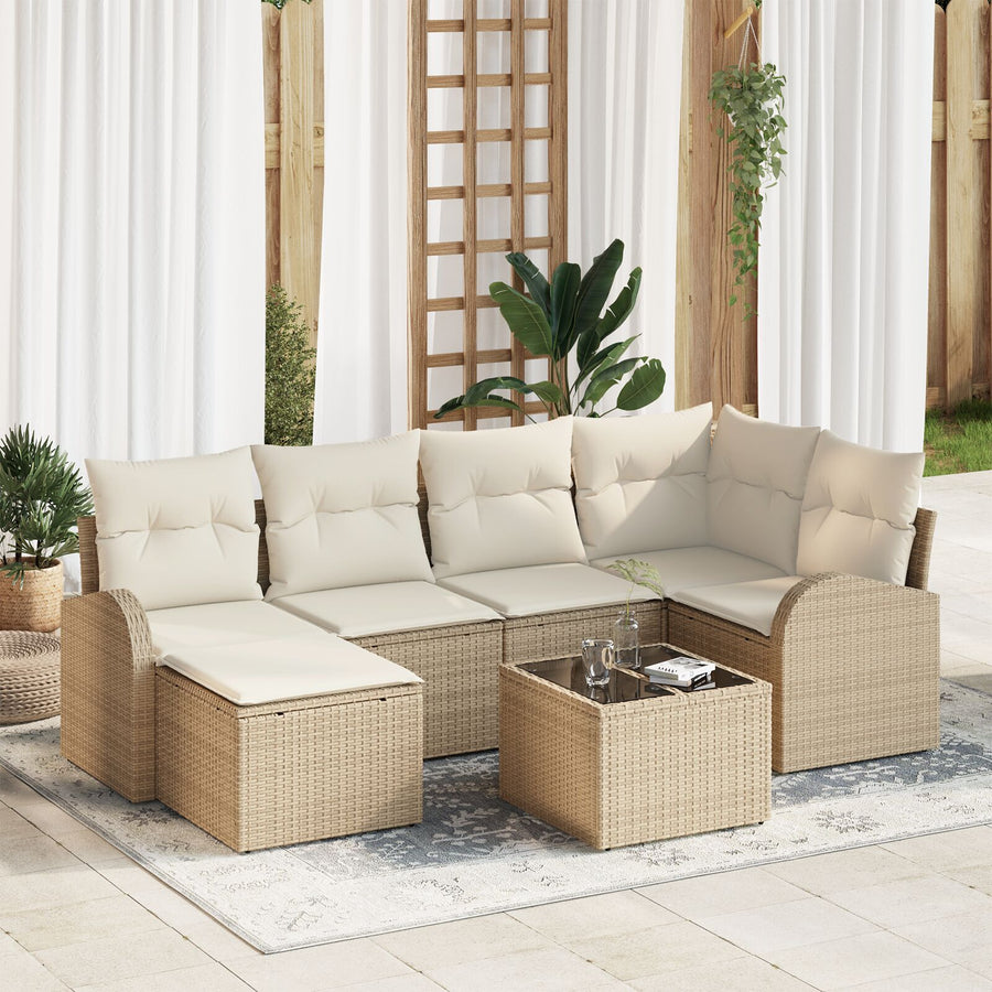 7-Delige Tuinbankset Met Kussens Bruin Poly Rattan