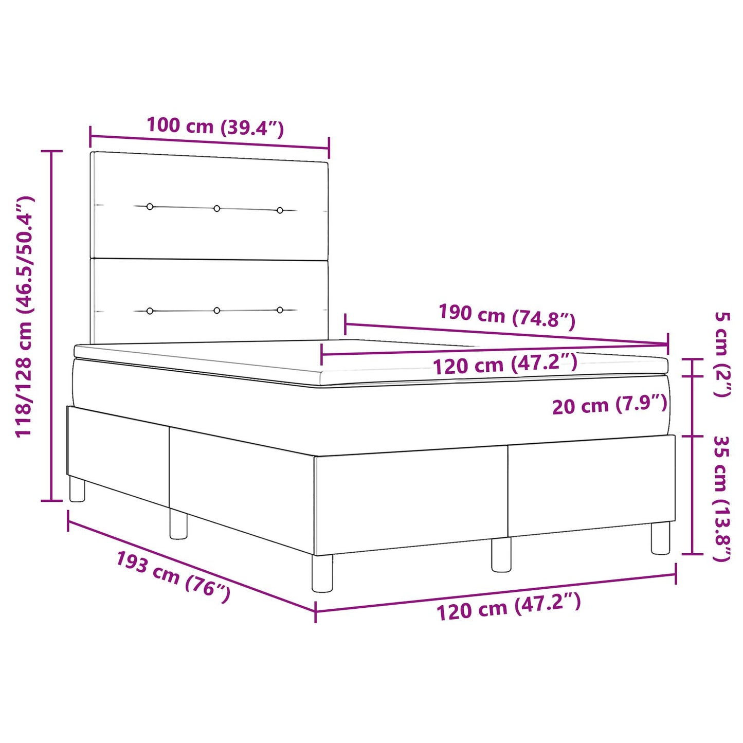 Boxspringbed Met Matras In , Klein Dubbel Stof Blauw 120 x 190 cm Knoop tufted