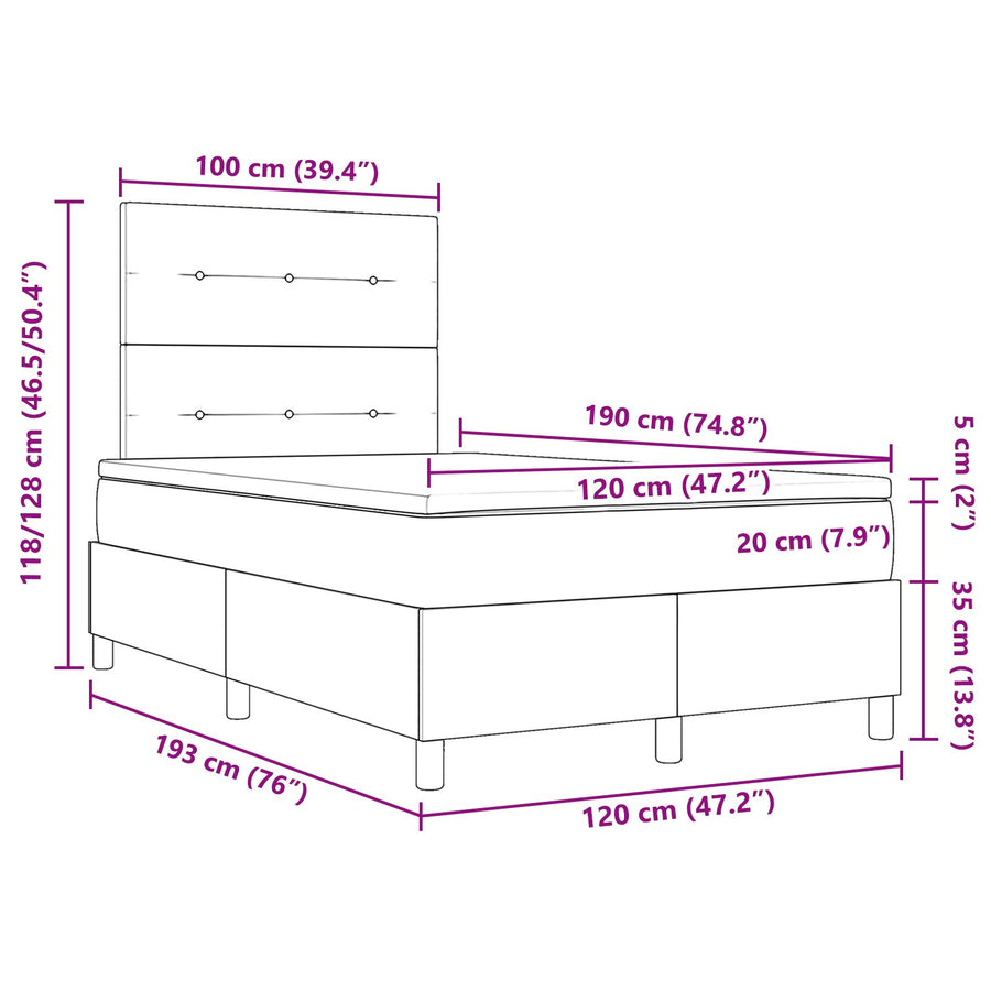 Boxspringbed Met Matras In , Klein Dubbel Stof Blauw 120 x 190 cm Knoop tufted