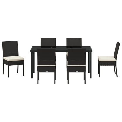 7-Delige Tuin Eetset Zwart Poly Rattan