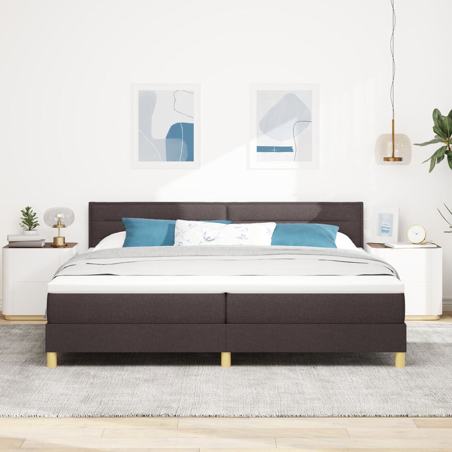 Boxspringbed Met Matras Stof Donkerbruin 200 x 200 cm Lijnenontwerp