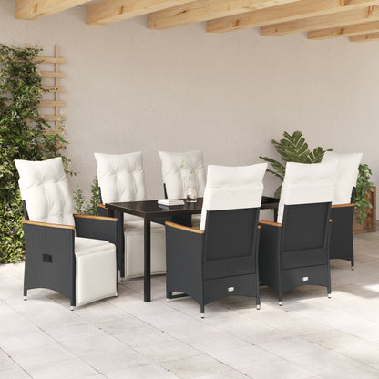7-Delig Tuin Eetset Met Kussens Zwart Poly Rattan