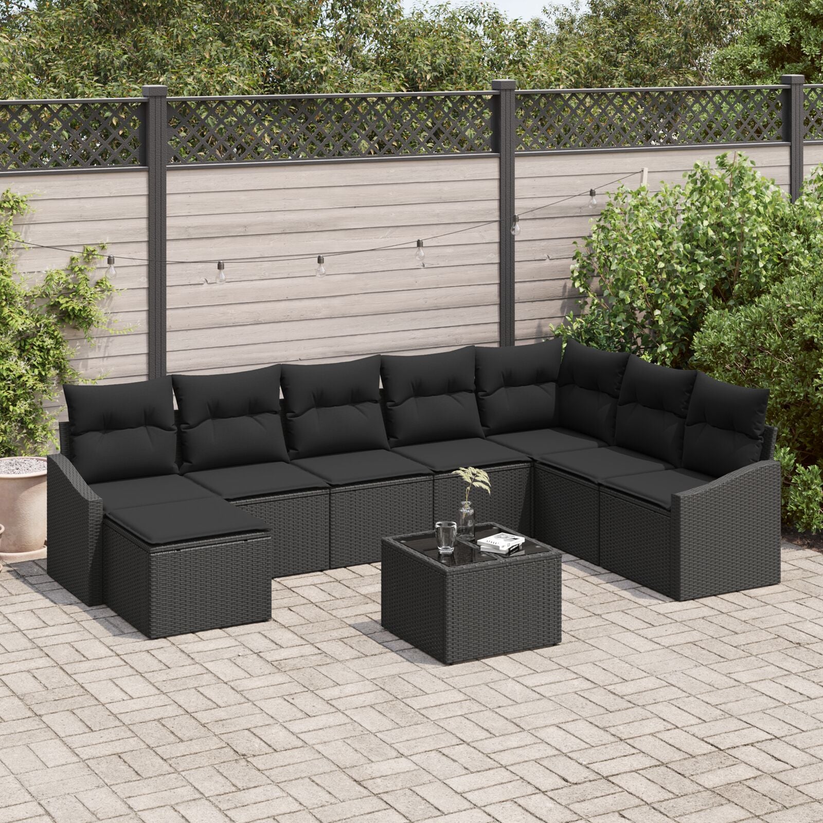 9-Delige Tuin Eetset Met Kussens Beige Poly Rieten