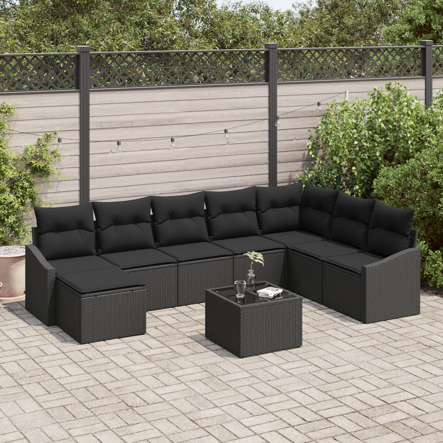9-Delige Tuin Eetset Met Kussens Beige Poly Rieten