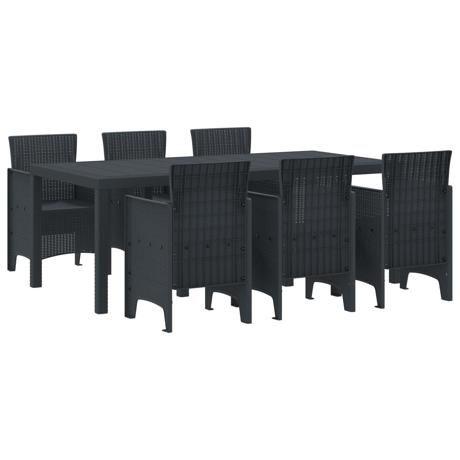 7 Delige Tuin Eettafelset Anthraciet Poly Rattan